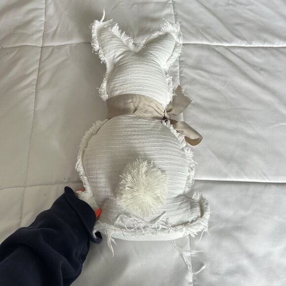 Large White Rabbit Bunny Pillow Rustic Cottagecore Fluffy Tail Tan Bow Y2K - Picture 3 of 5